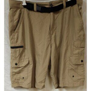 DENALI Mens 38X11 Beige Belted Polyester Lightweight Hike Fish Cargo Shorts